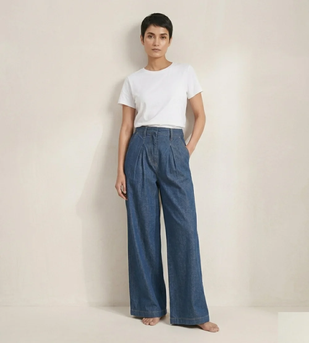 Blue Palazzo Pants for Women – Wide Leg Palazzo Jeans | Flowy Blue Jeans | Palazzo Pants
