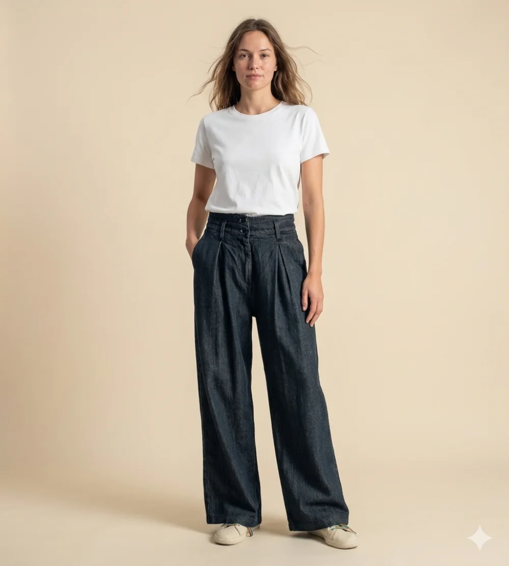 kohl dark blue palazzo jeans for women wide leg front view