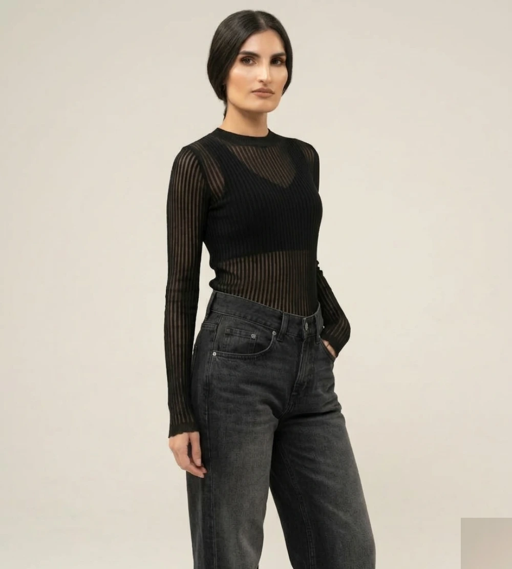 Charcoal Black Wide Leg Jeans for Women - Image 2