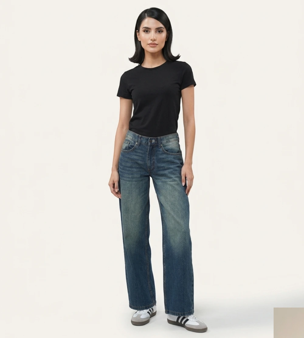 Blue Wide Leg Jeans for Women – Classic Blue Wide Leg Jeans | Relaxed Fit Wide Leg Jeans