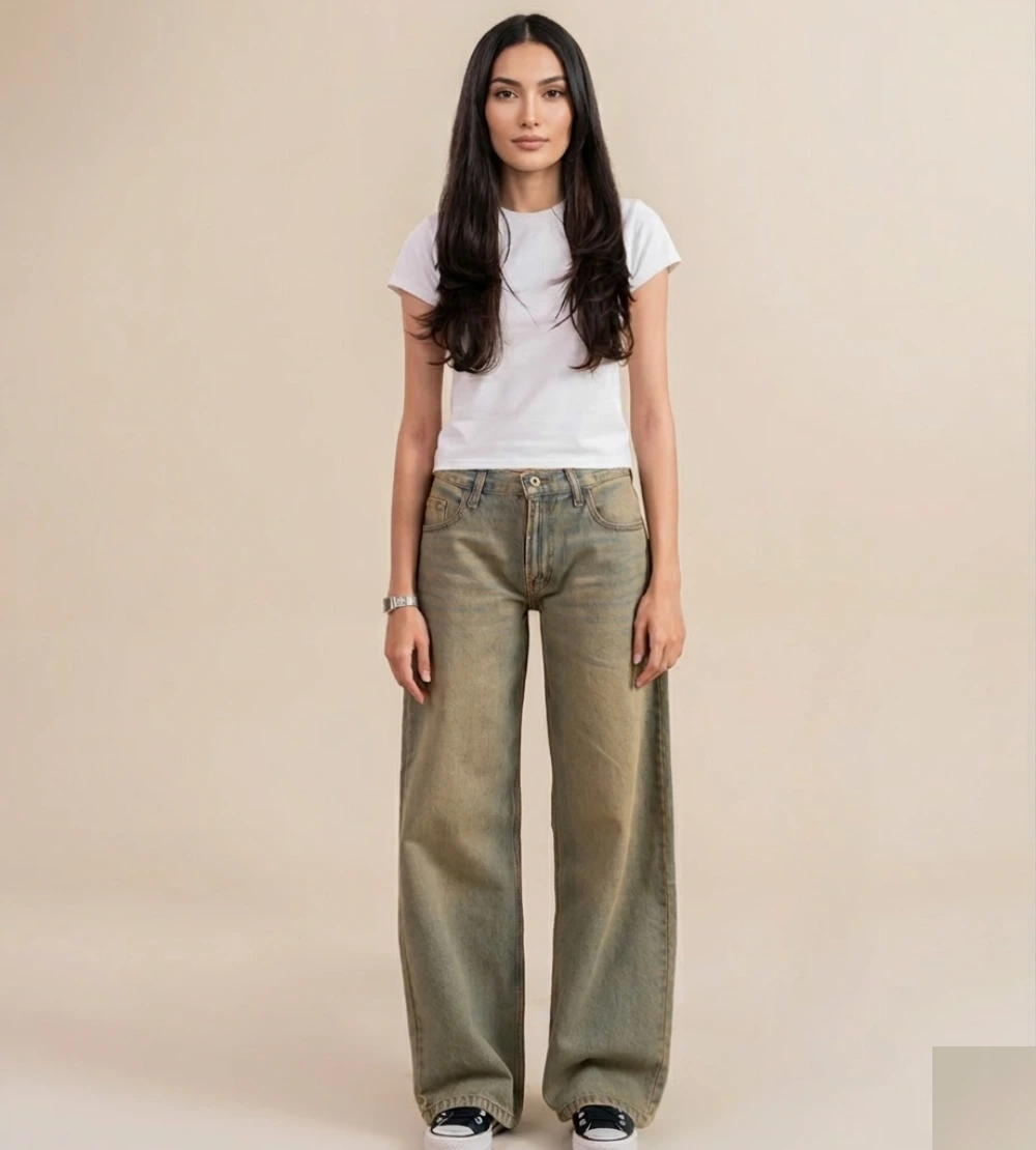 Sand Blue Wide Leg Jeans for Women – Low Rise Jeans Womens Wide Leg | Relaxed Fit Jeans