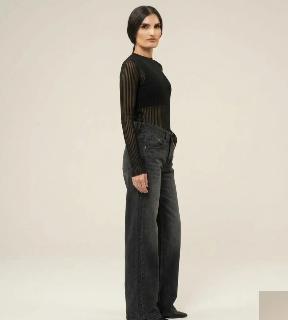 Charcoal Black Wide Leg Jeans for Women - Image 3