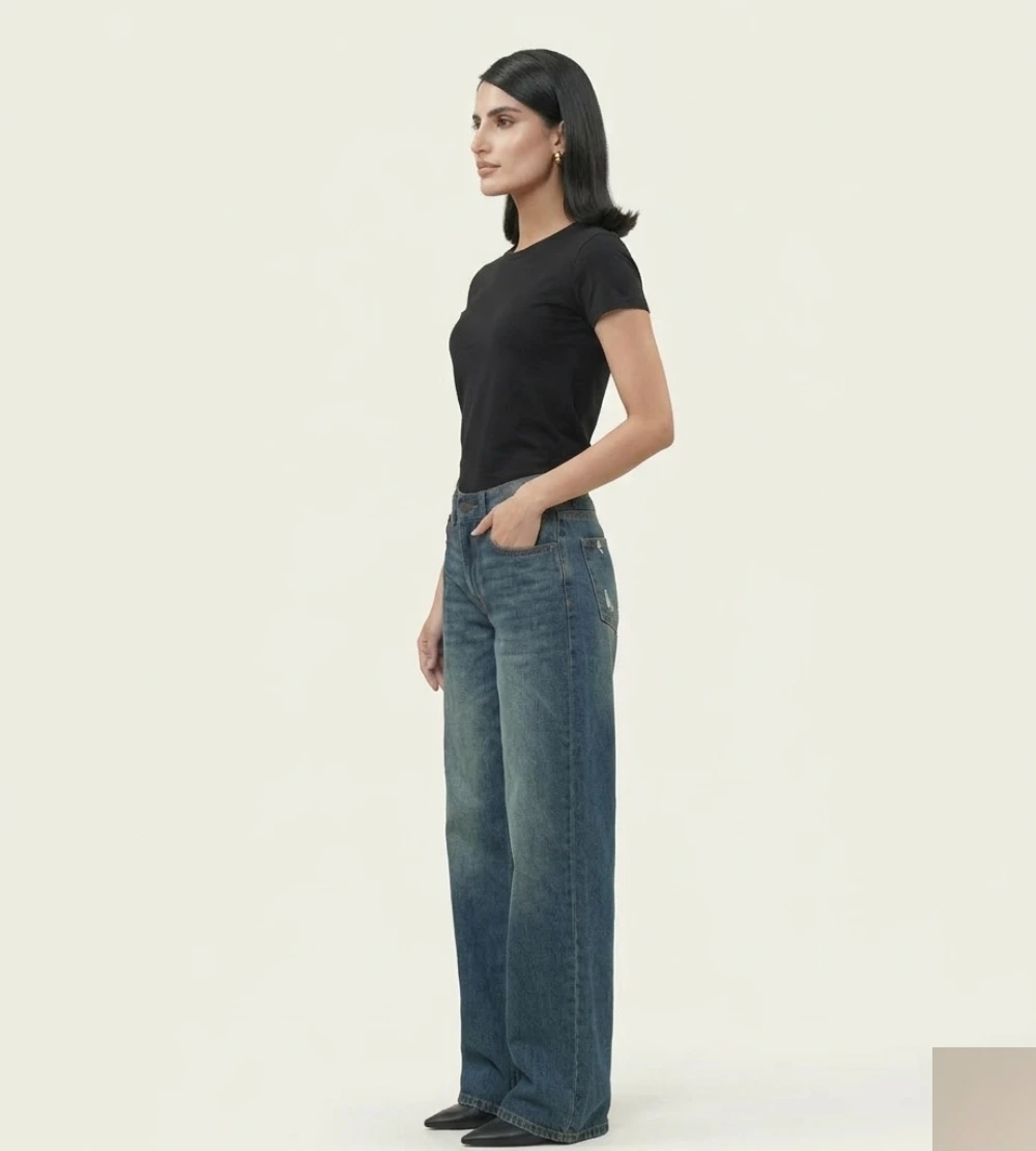 Blue Wide Leg Jeans for Women - Image 4