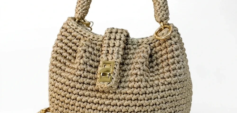 noa handmade crochet bag gold details women shoulder bag