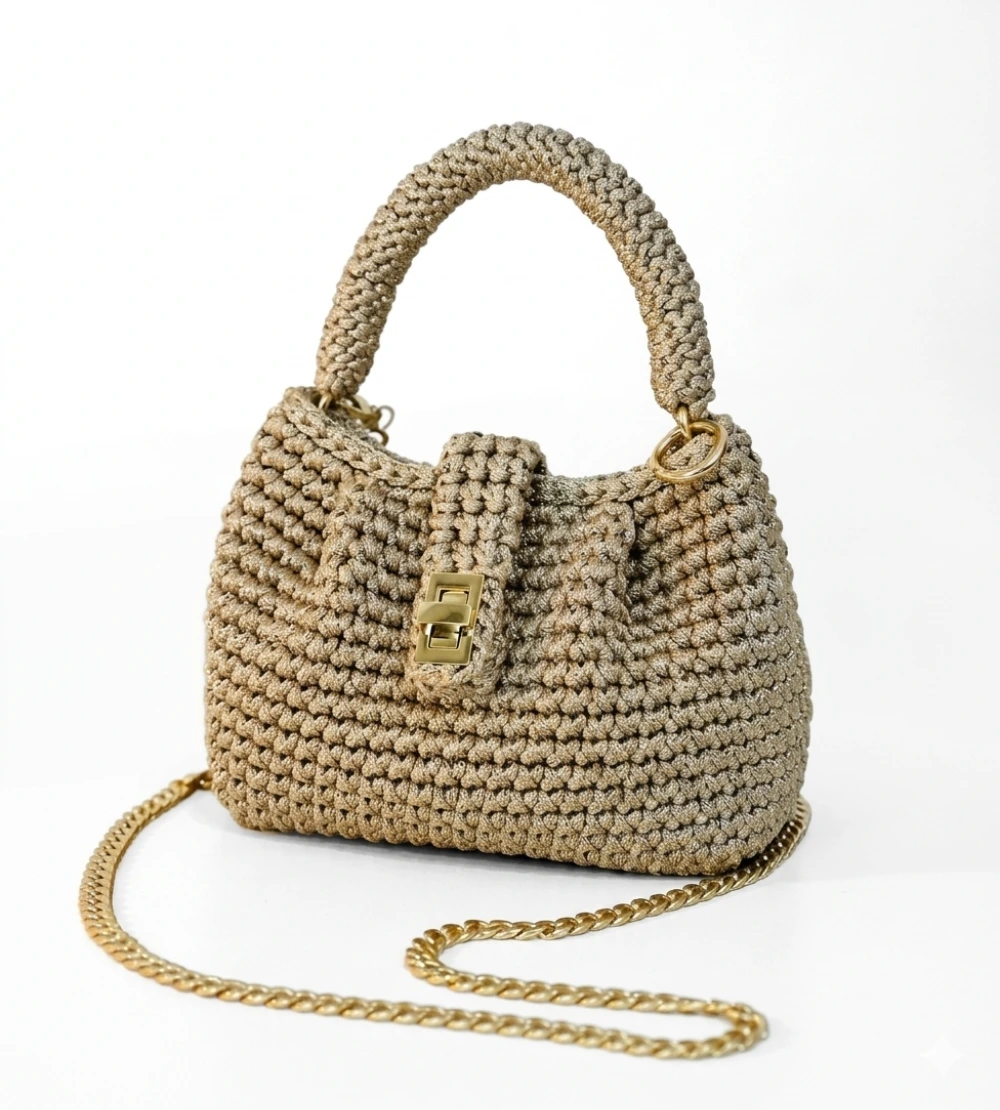 noa handmade crochet bag gold details women shoulder bag