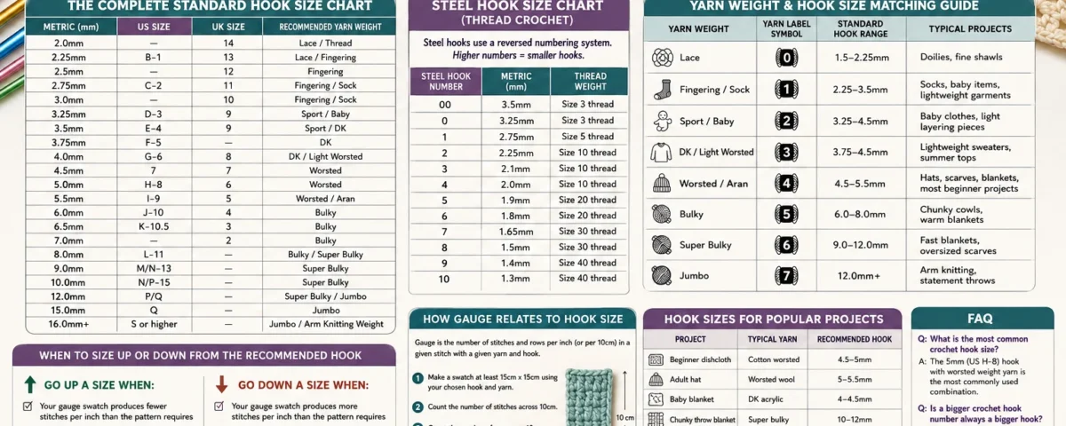 Crochet Hook Size Chart The Complete Guide to Hook Sizes, Conversions, and Yarn Matching