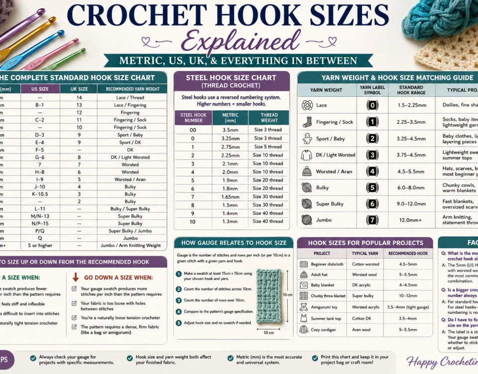 Crochet Hook Size Chart The Complete Guide to Hook Sizes, Conversions, and Yarn Matching