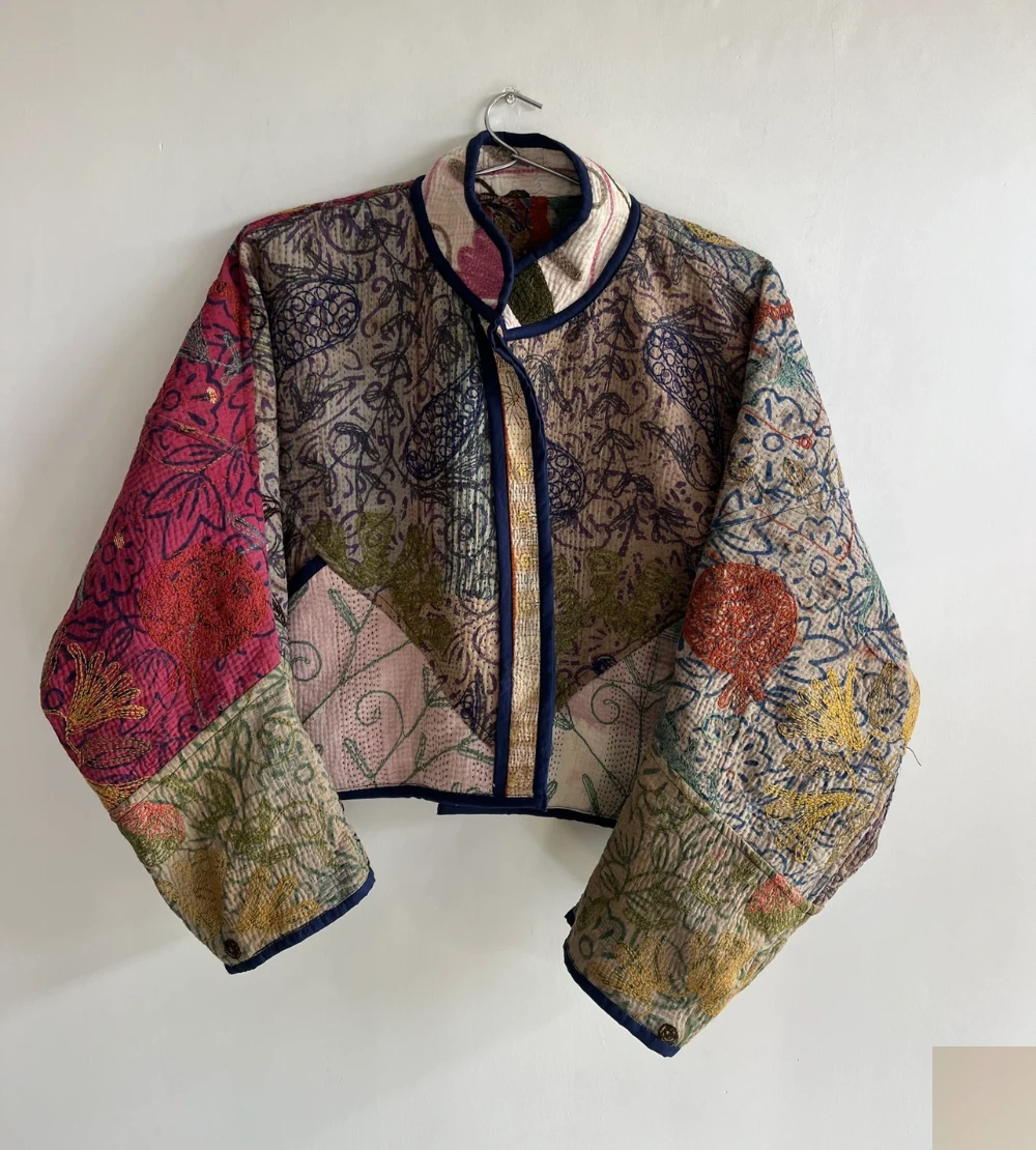 The Dual-Sided Embroidered Suzani Cropped Quilted Jacket