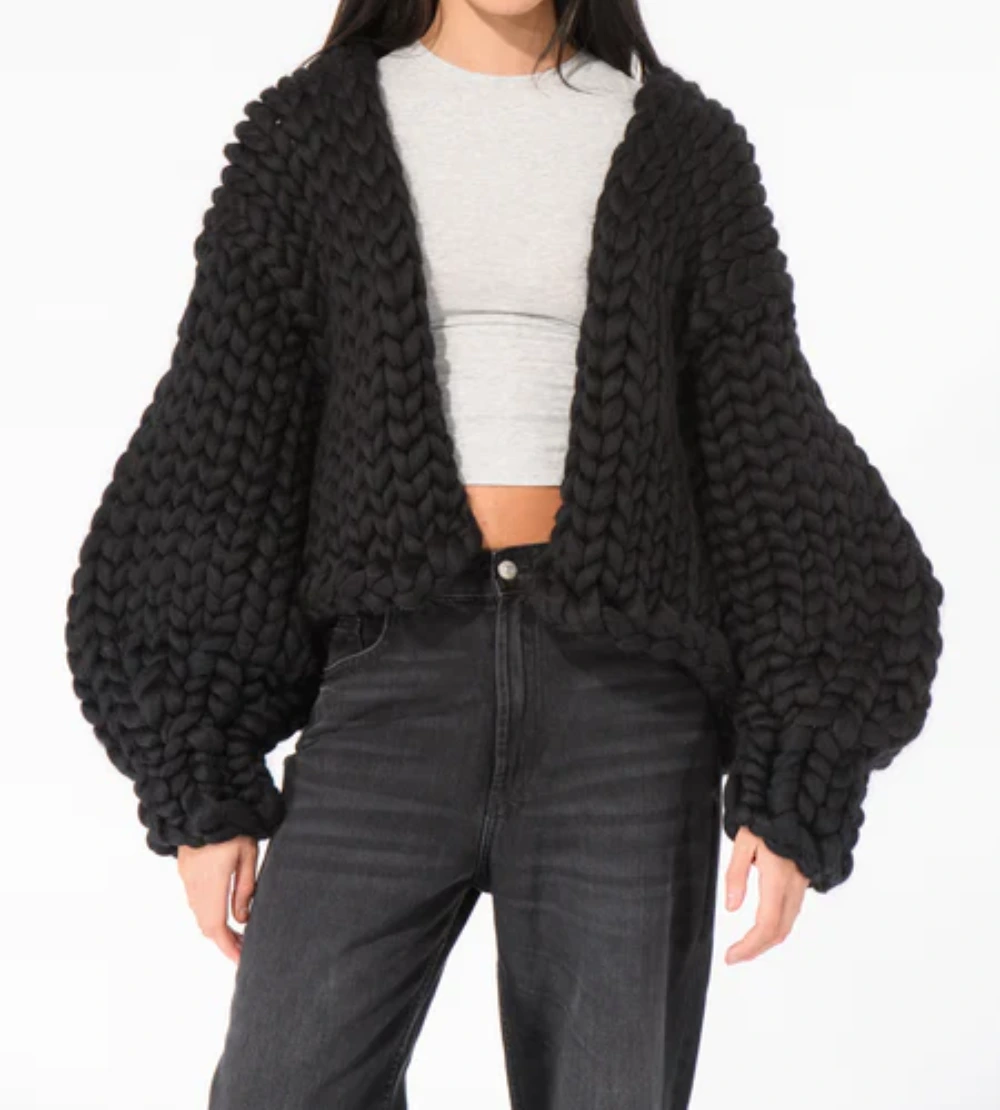 Oversized Chunky Knit Black Cardigan