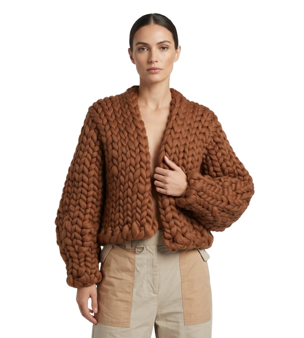 Oversized Chunky Knit Brown Cardigan