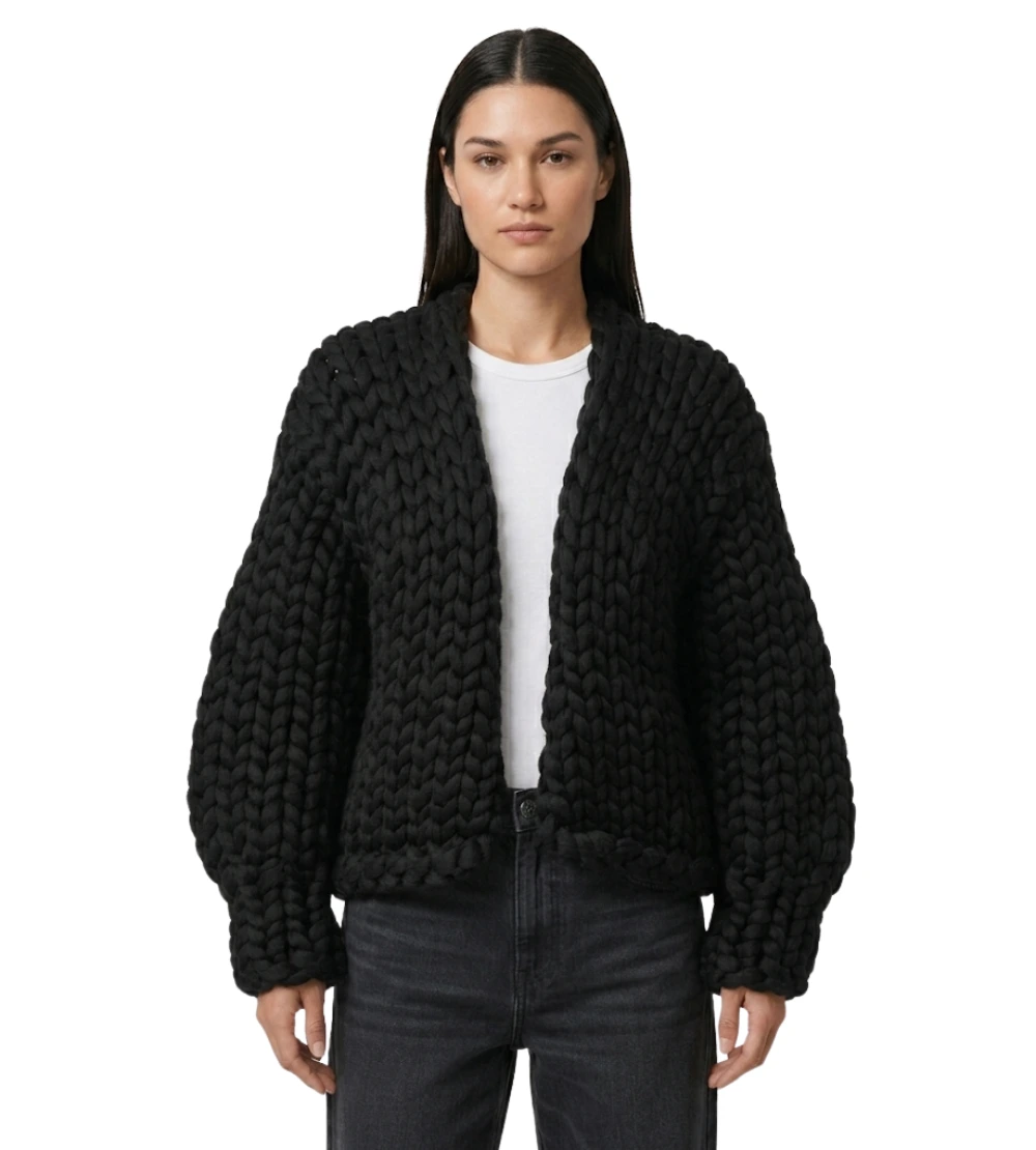 Oversized Chunky Knit Black Cardigan