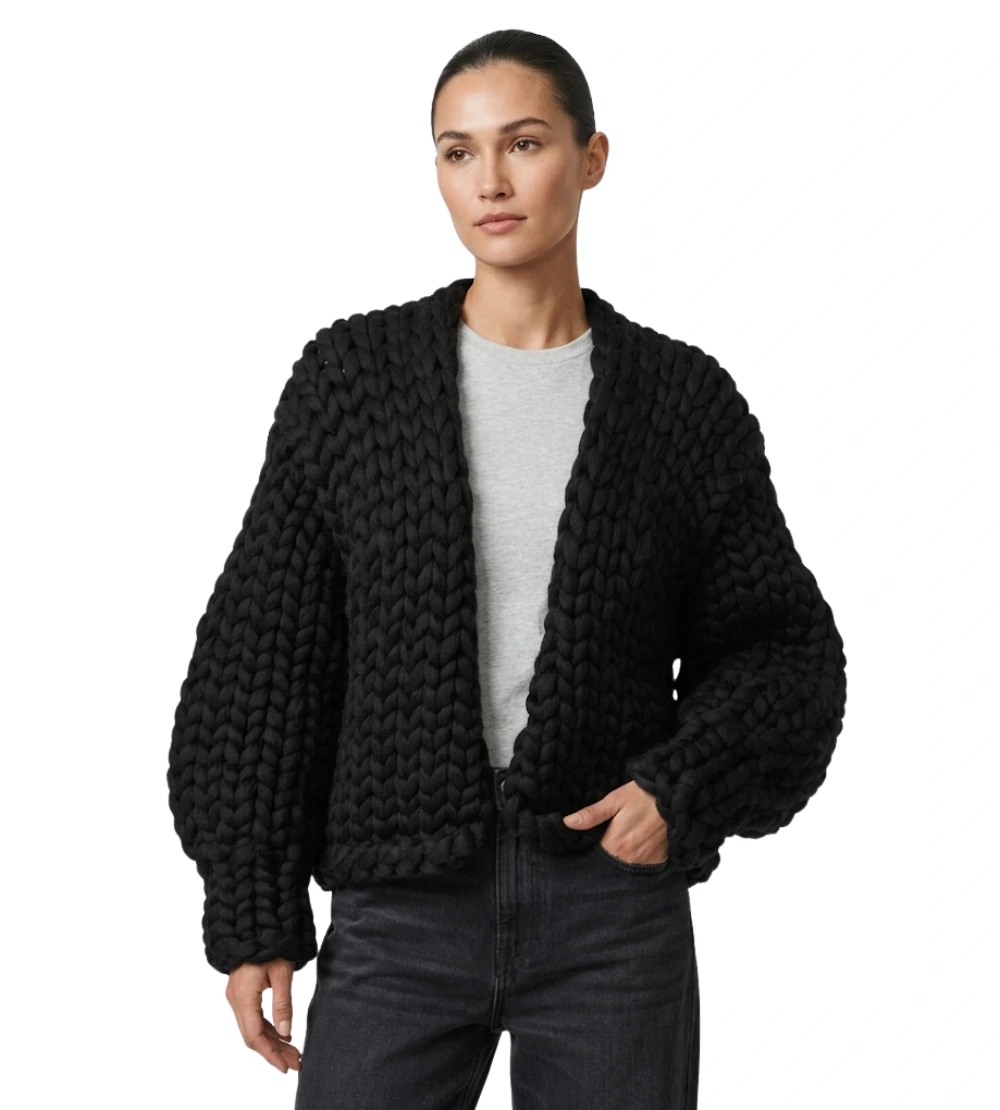 Oversized Chunky Knit Black Cardigan